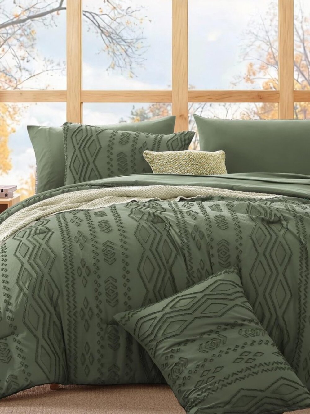 Queen Size Comforter Set- 7 Pieces Tufted Bed in a Bag Queen Bedding Sets
